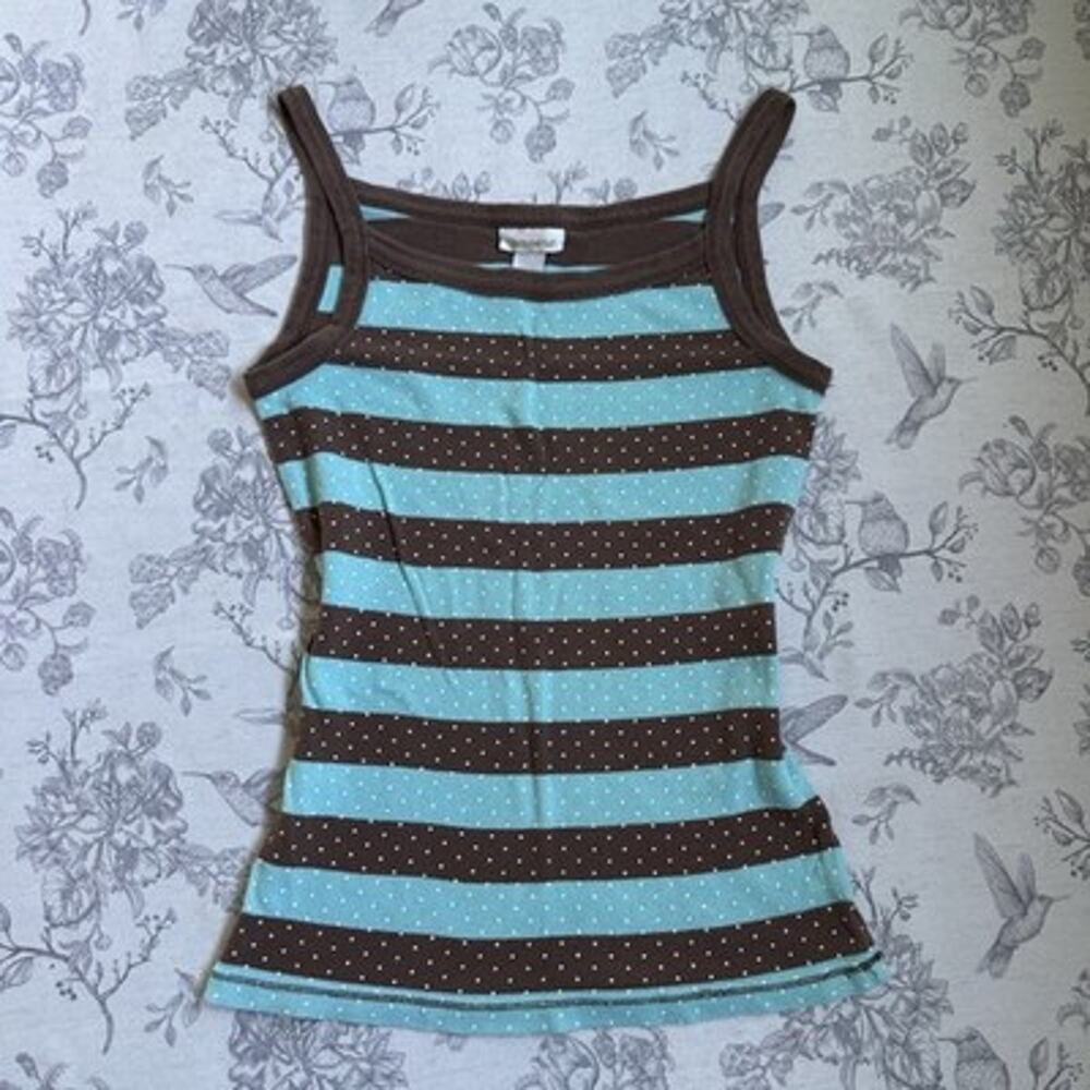 Vtg Y2K Limited Too Babydoll Cami Tank Top Small Striped Mint Brown Polka Dots